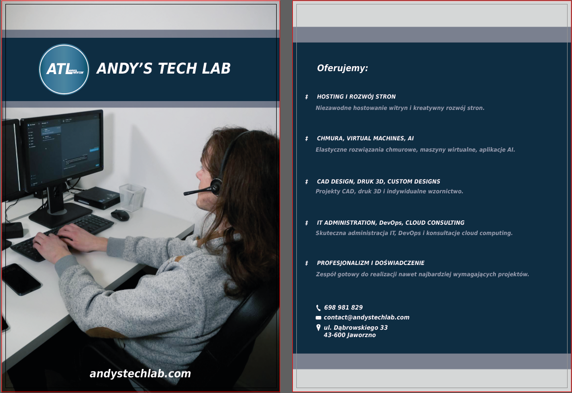 Dwustronna ulotka Andy’s Tech Lab