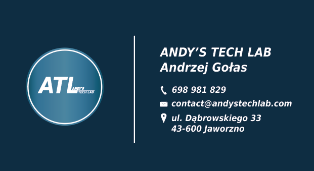 Alternatywny układ wizytówki Andy’s Tech Lab